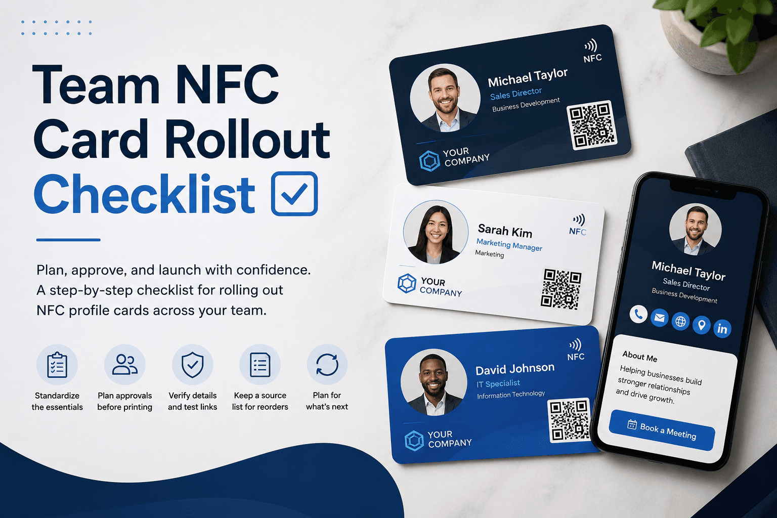 A set of branded business cards prepared for a team rollout
