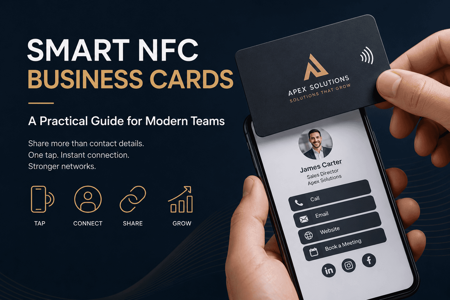 A phone receiving contact details from an NFC business card